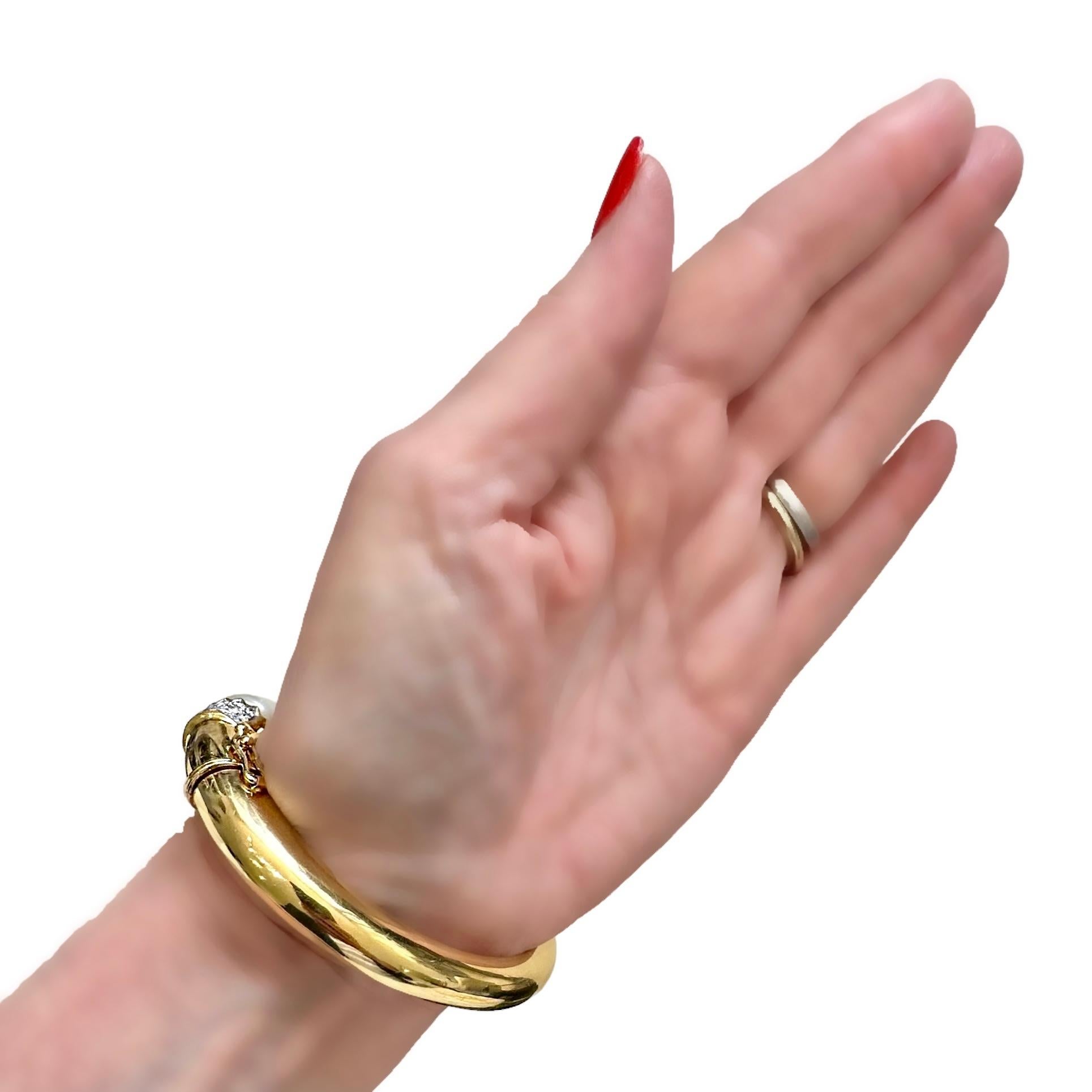 South Sea Pearl and Diamond Encrusted 18K Yellow Gold Cuff Bracelet For Sale 10