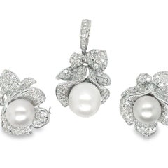 South Sea Pearl and Diamond Enhancer Pendant and Clip Earrings Set