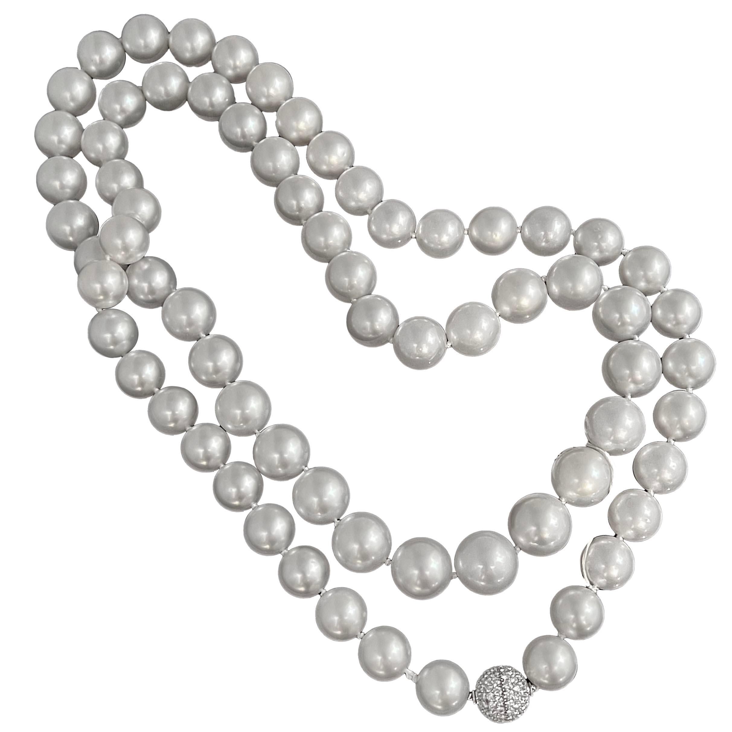 Retro Large South Sea Pearl Necklace With Platinum Diamond Clasp