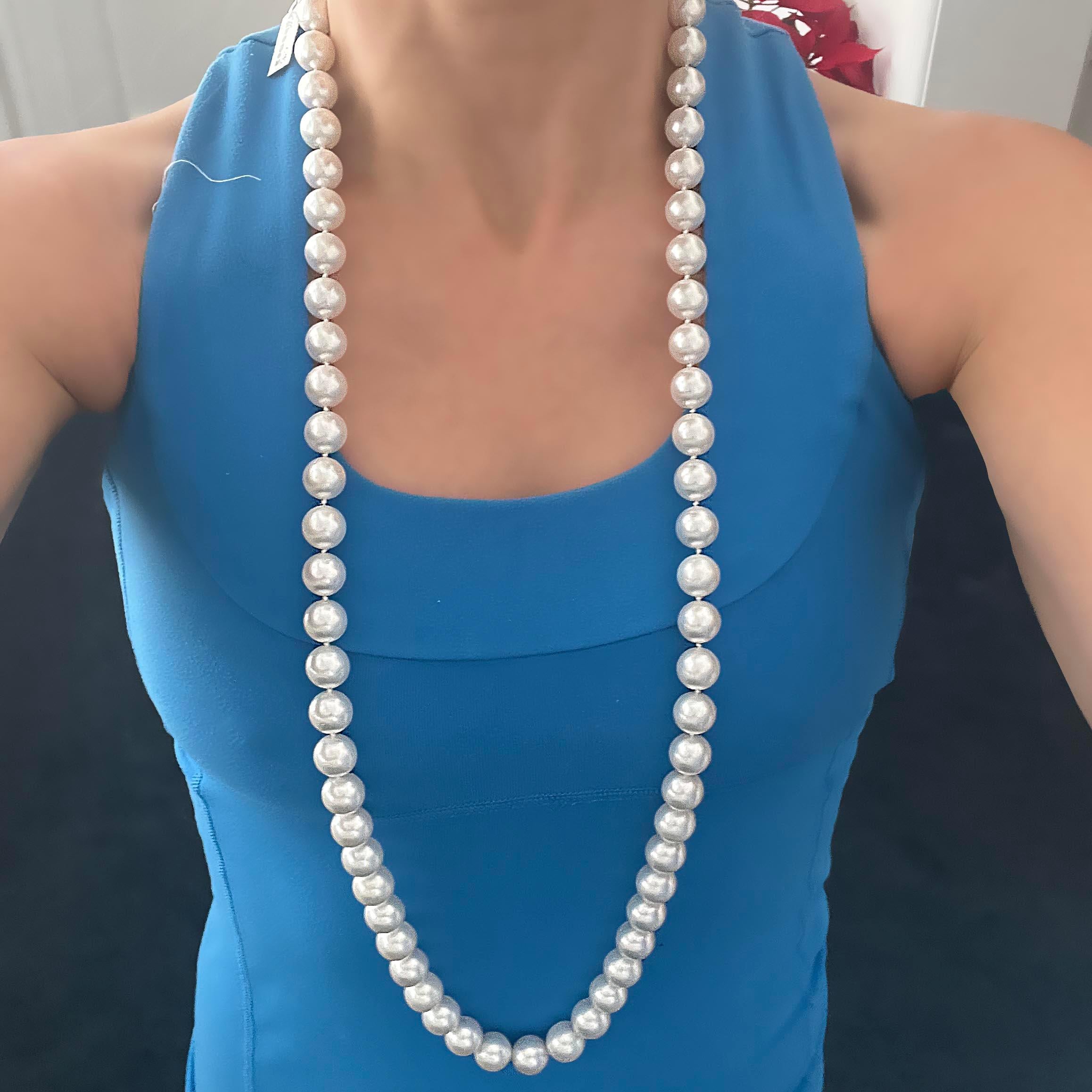 Round Cut Large South Sea Pearl Necklace With Platinum Diamond Clasp