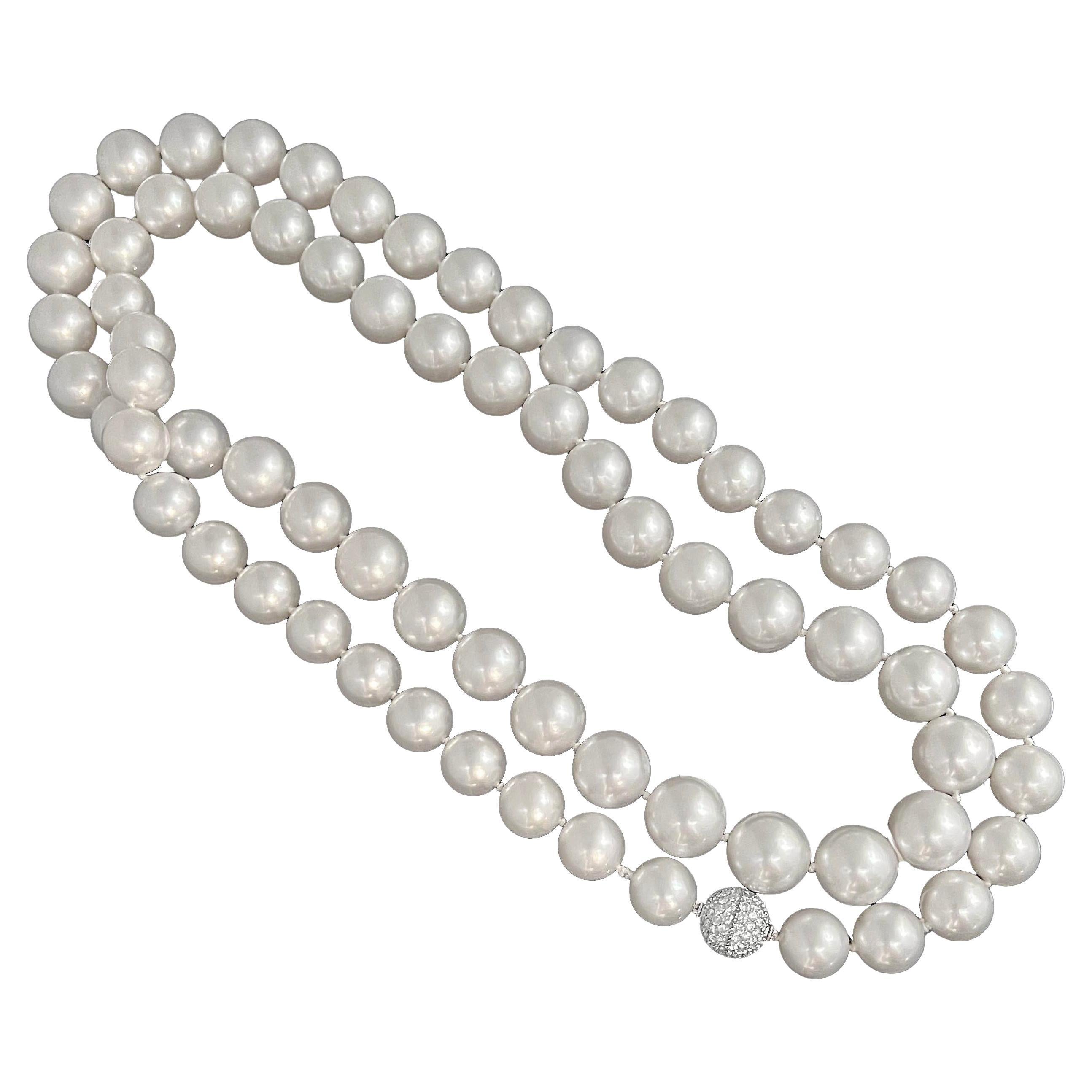 Large South Sea Pearl Necklace With Platinum Diamond Clasp