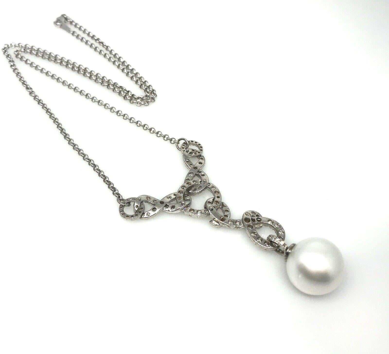 South Sea Pearl and Diamond Necklace Pendant in 18k White Gold In Excellent Condition For Sale In La Jolla, CA