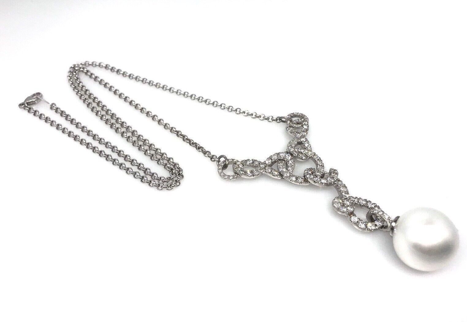 Collier de perles des mers du Sud et de diamants en or blanc 18 carats Pour femmes en vente