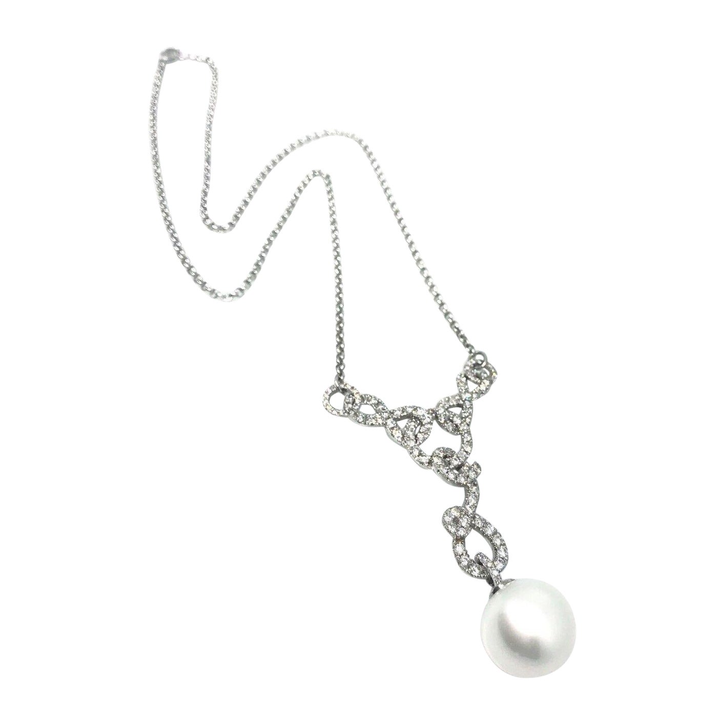 Collier de perles des mers du Sud et de diamants en or blanc 18 carats