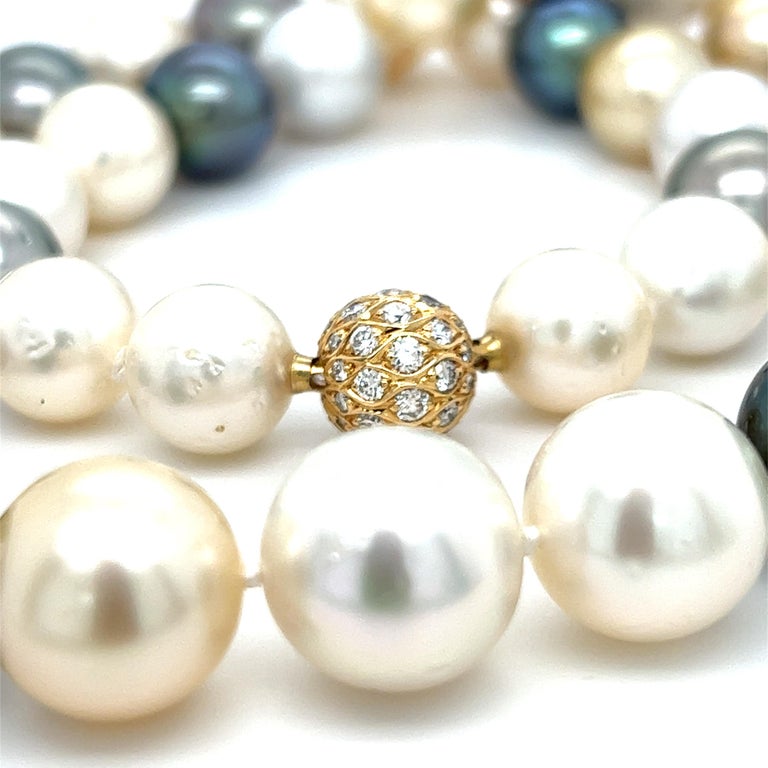 South Sea Pearl and Diamond Necklace with 18k Yellow Gold Clasp For ...