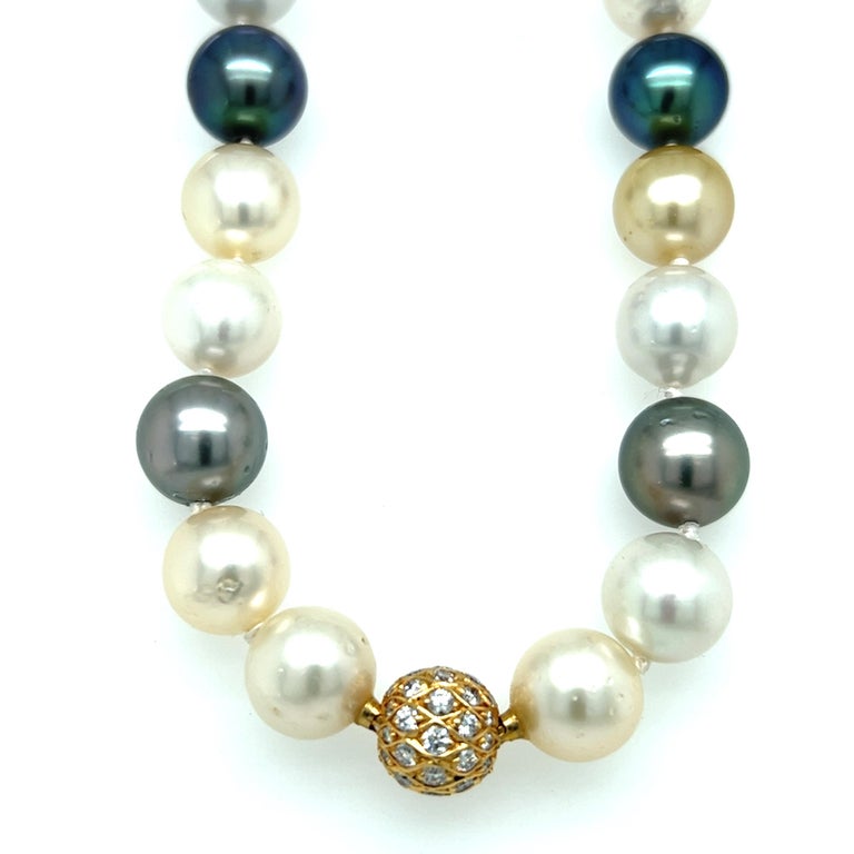 South Sea Pearl and Diamond Necklace with 18k Yellow Gold Clasp For ...