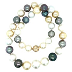 South Sea Pearl and Diamond Necklace with 18k Yellow Gold Clasp