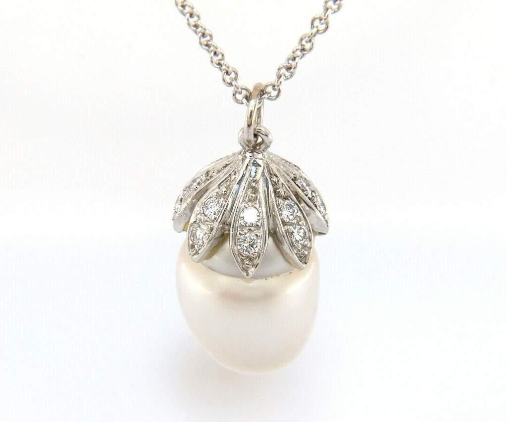 Südseeperlen- und Diamant-Perlenanhänger aus 14kt Weißgold (Rundschliff) im Angebot