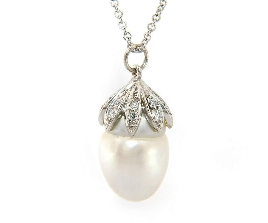 Südseeperlen- und Diamant-Perlenanhänger aus 14kt Weißgold im Zustand „Hervorragend“ im Angebot in Vienna, VA