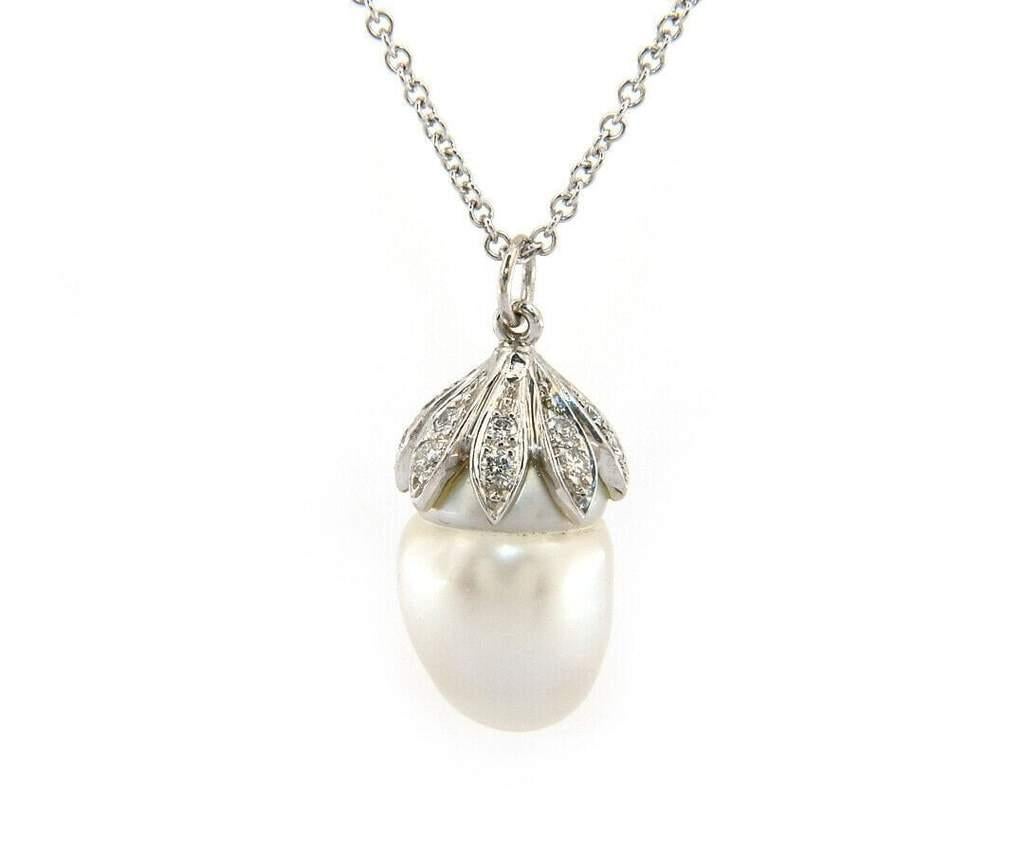 Südseeperlen- und Diamant-Perlenanhänger aus 14kt Weißgold im Angebot 1