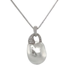 South Sea Pearl and Diamond Pendant Necklace in 18k White Gold