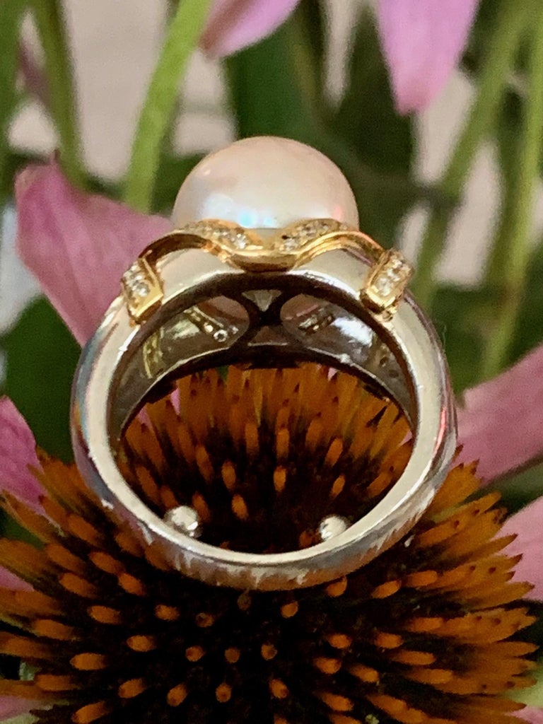 South Sea Pearl and Diamond Platinum and 18 Karat Yellow Gold Ring ...
