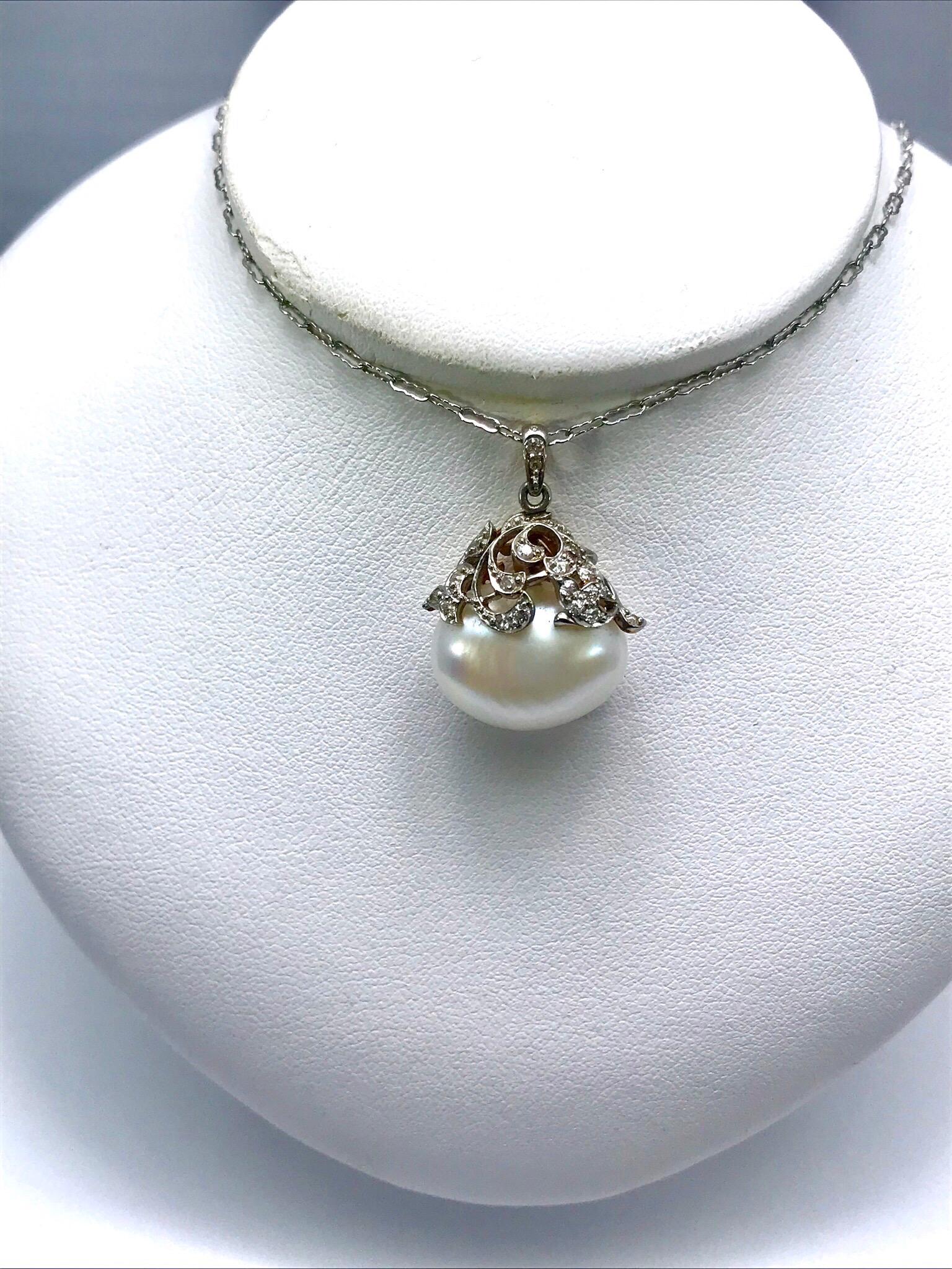 South Sea Pearl and Diamond Platinum and Gold Pendant Necklace 1