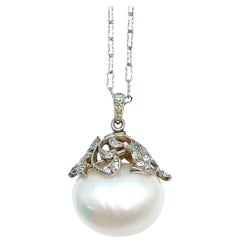 South Sea Pearl and Diamond Platinum and Gold Pendant Necklace