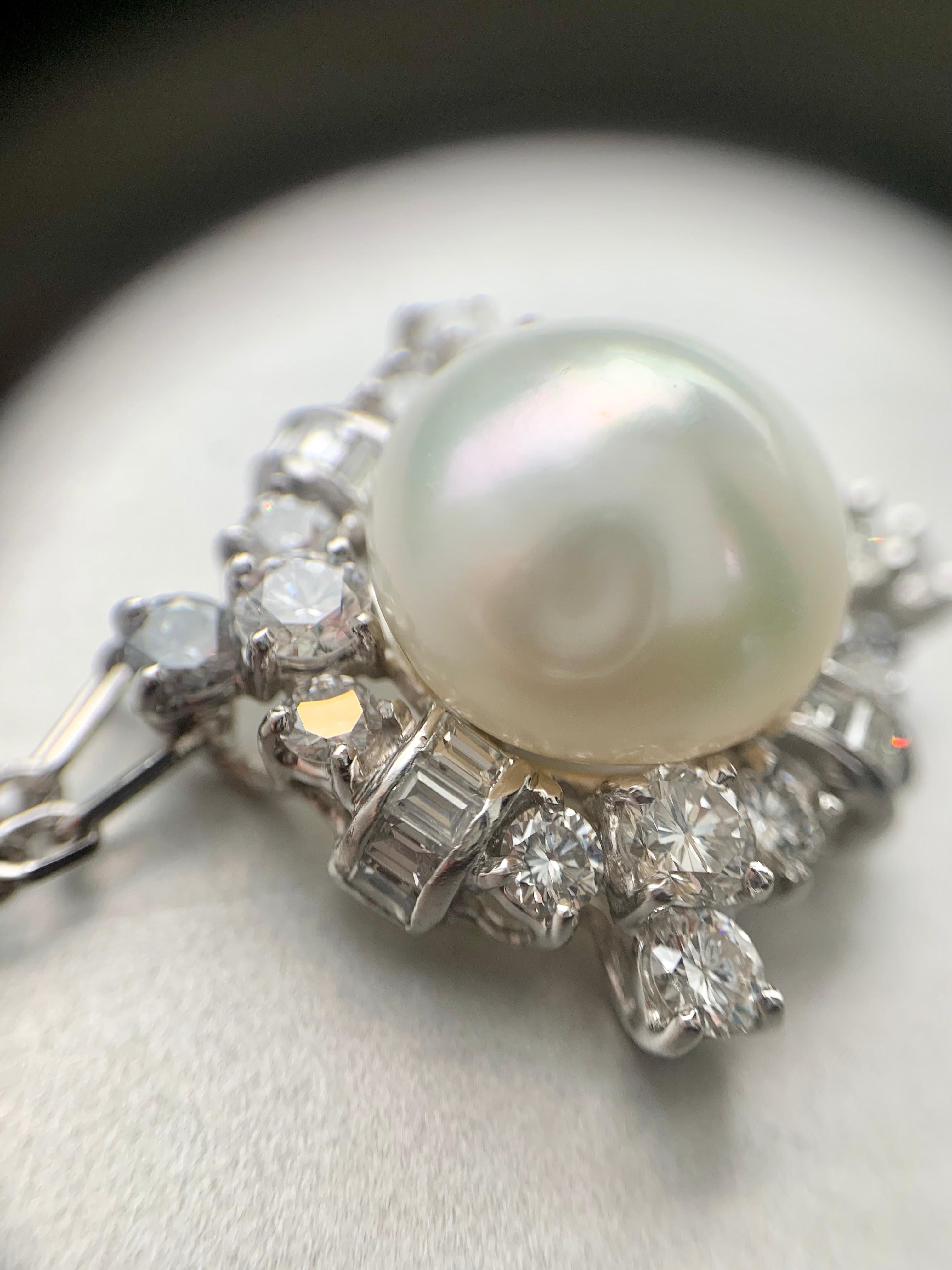 South Sea Pearl and Diamond Platinum Pendant Necklace 6