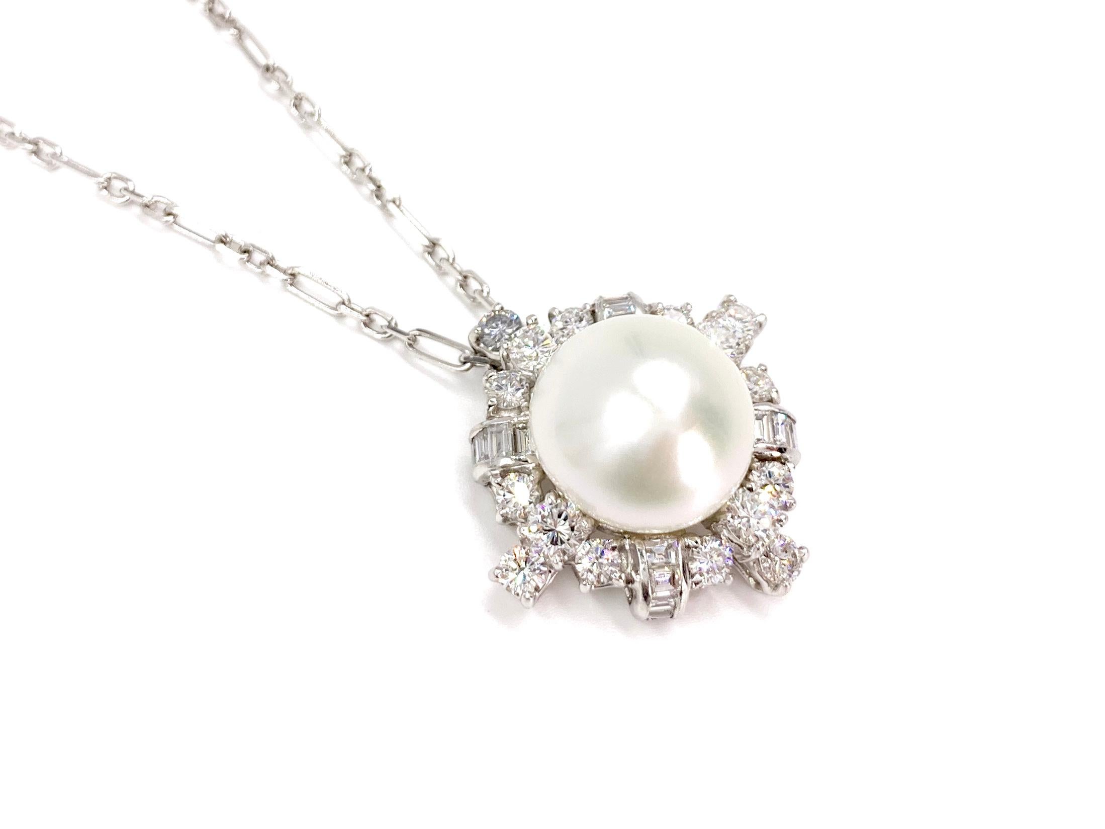 Art Deco South Sea Pearl and Diamond Platinum Pendant Necklace