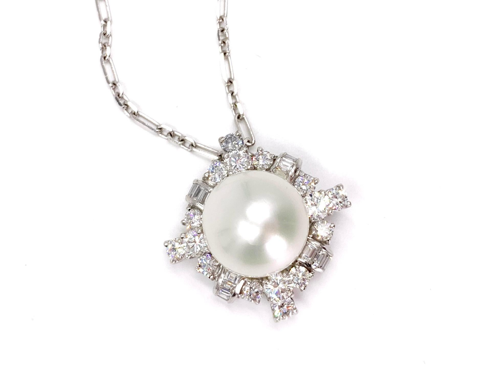 Women's South Sea Pearl and Diamond Platinum Pendant Necklace