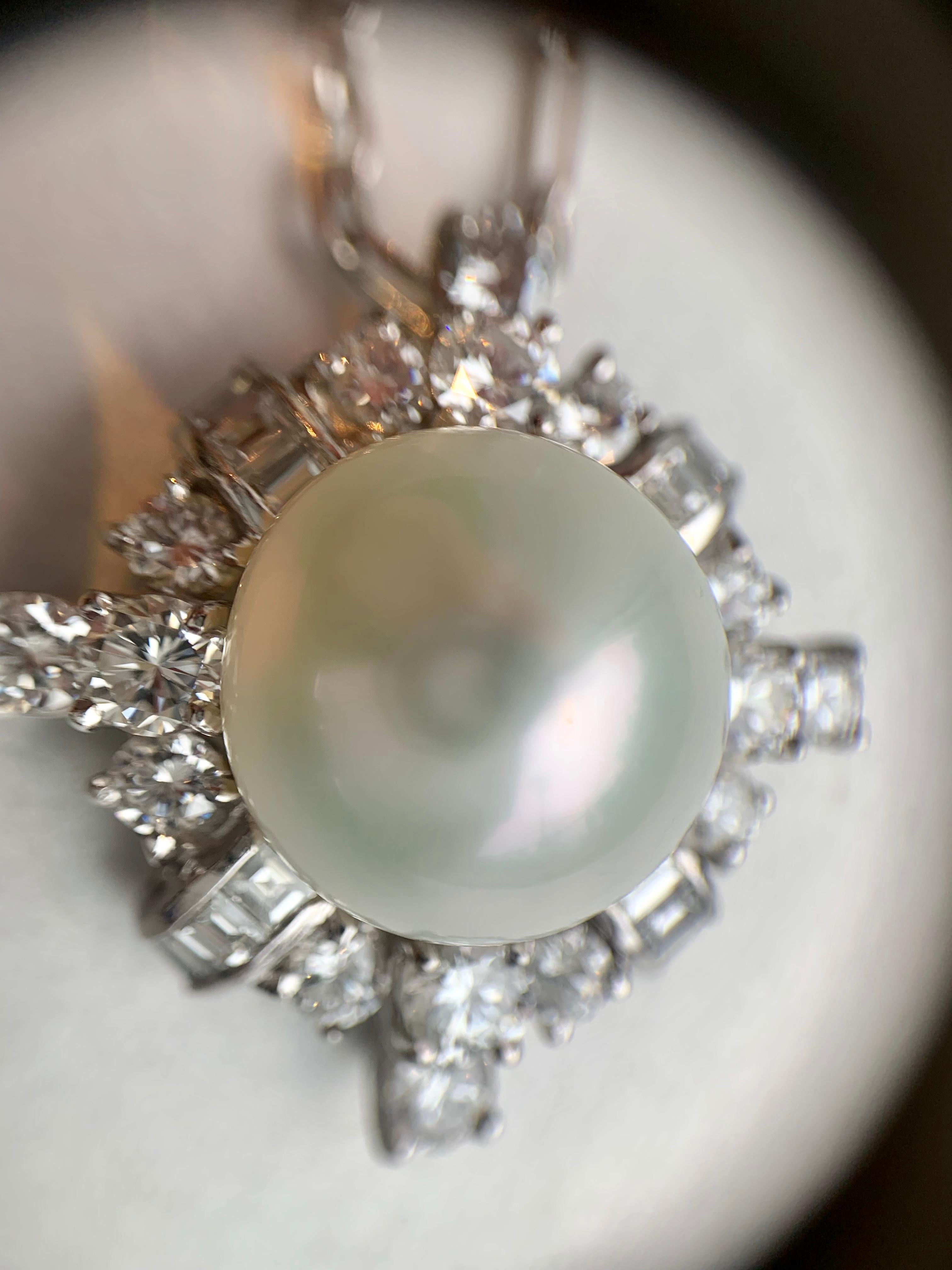 South Sea Pearl and Diamond Platinum Pendant Necklace 4