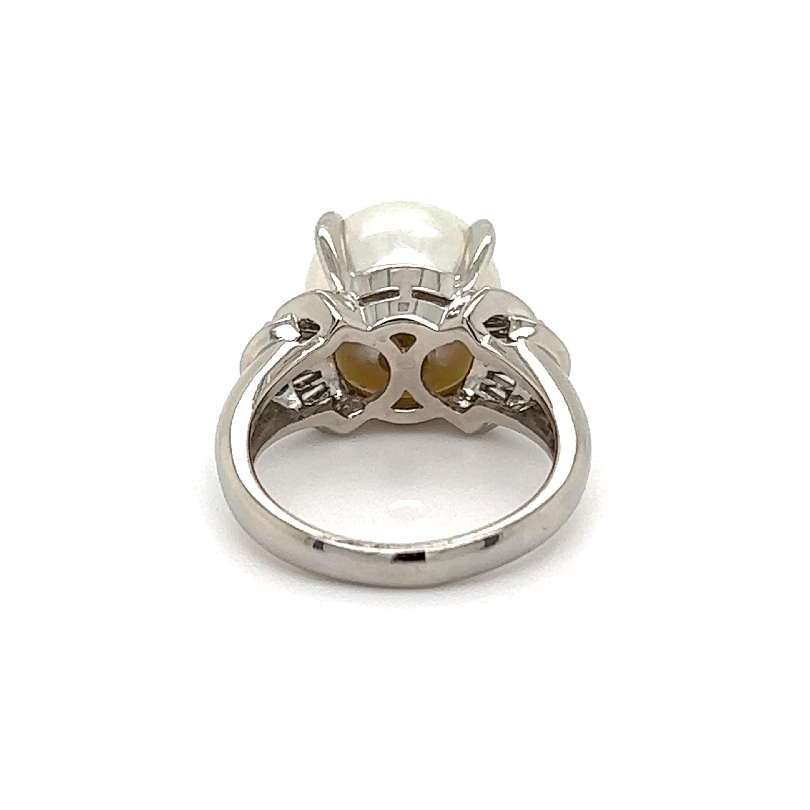 Mixed Cut South Sea Pearl and Diamond Platinum Ring Estate Fine Jewelry