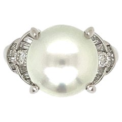 South Sea Pearl and Diamond Platinum Ring Estate Fine Jewelry
