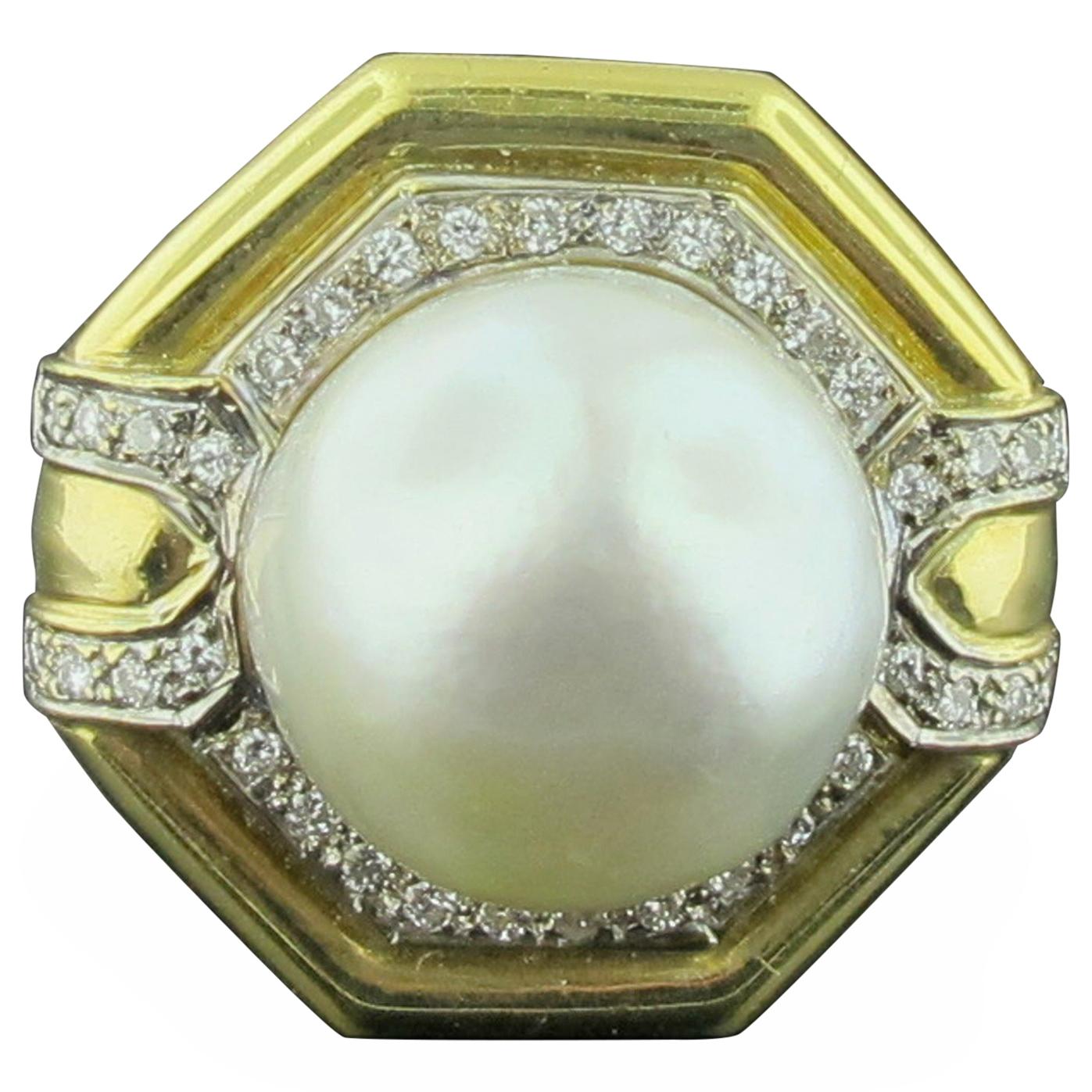 South Sea Pearl and Diamond Ring in 18 Karat Yellow Gold