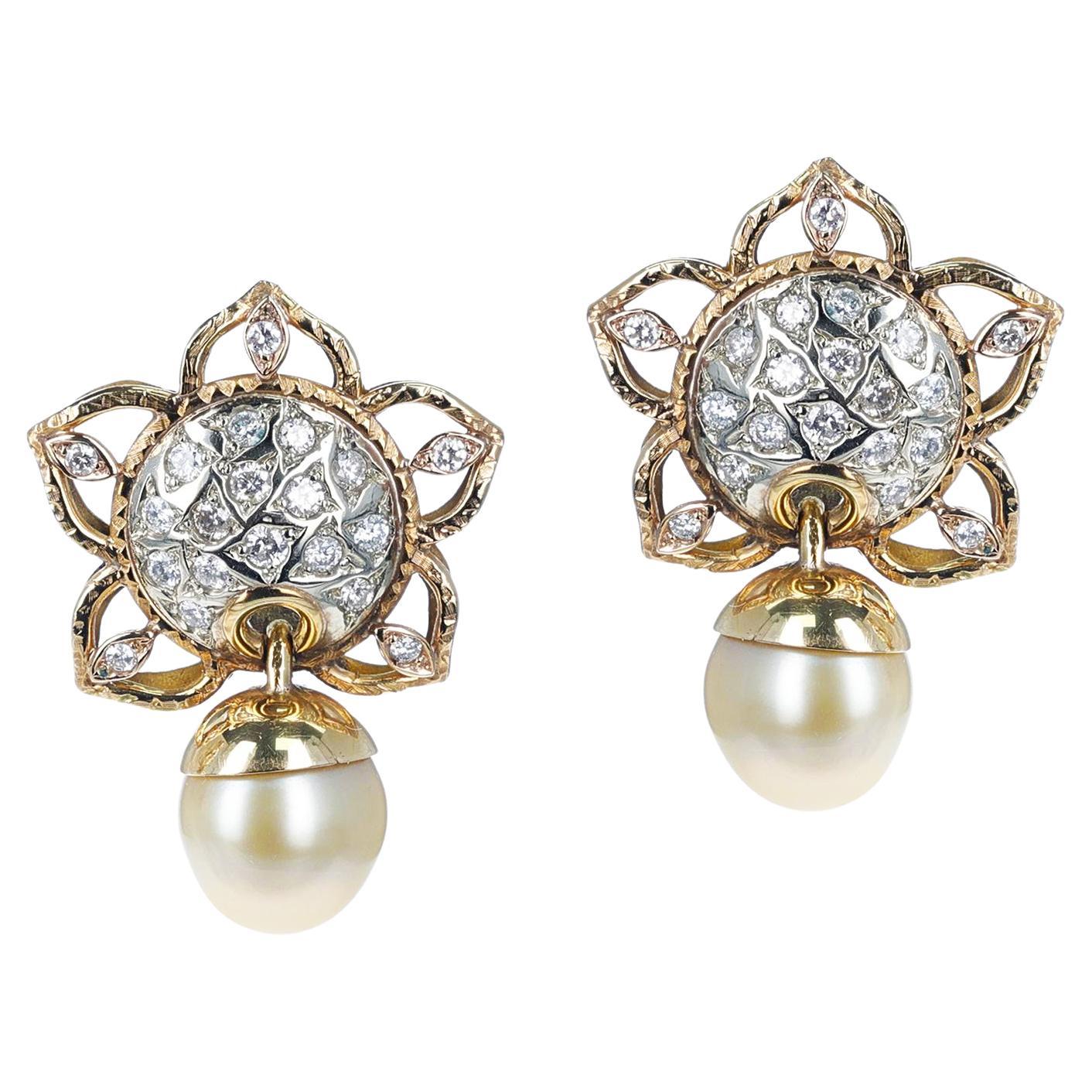 South Sea Pearl and Diamond Star Earrings For Sale
