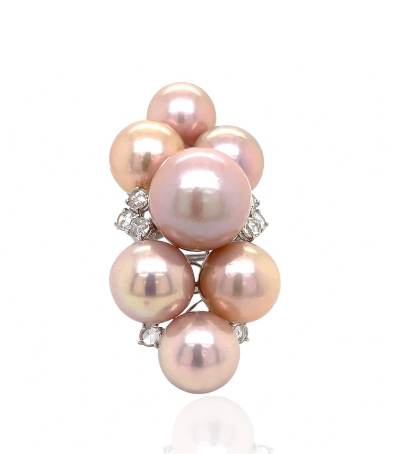Rose Cut South Sea Pearl and Diamond Statement Ring