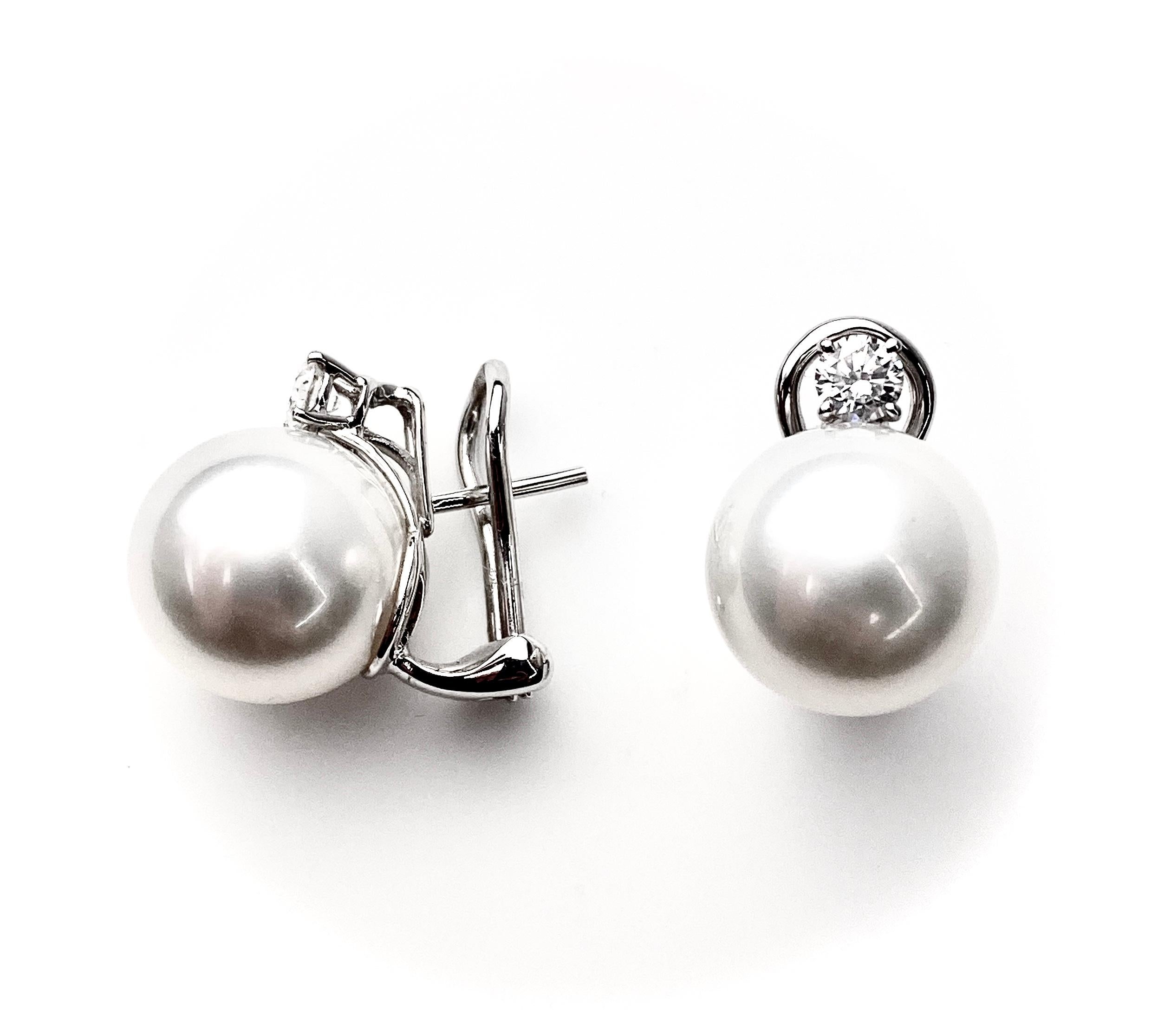 Contemporary South Sea Pearl and Diamond Stud Earrings