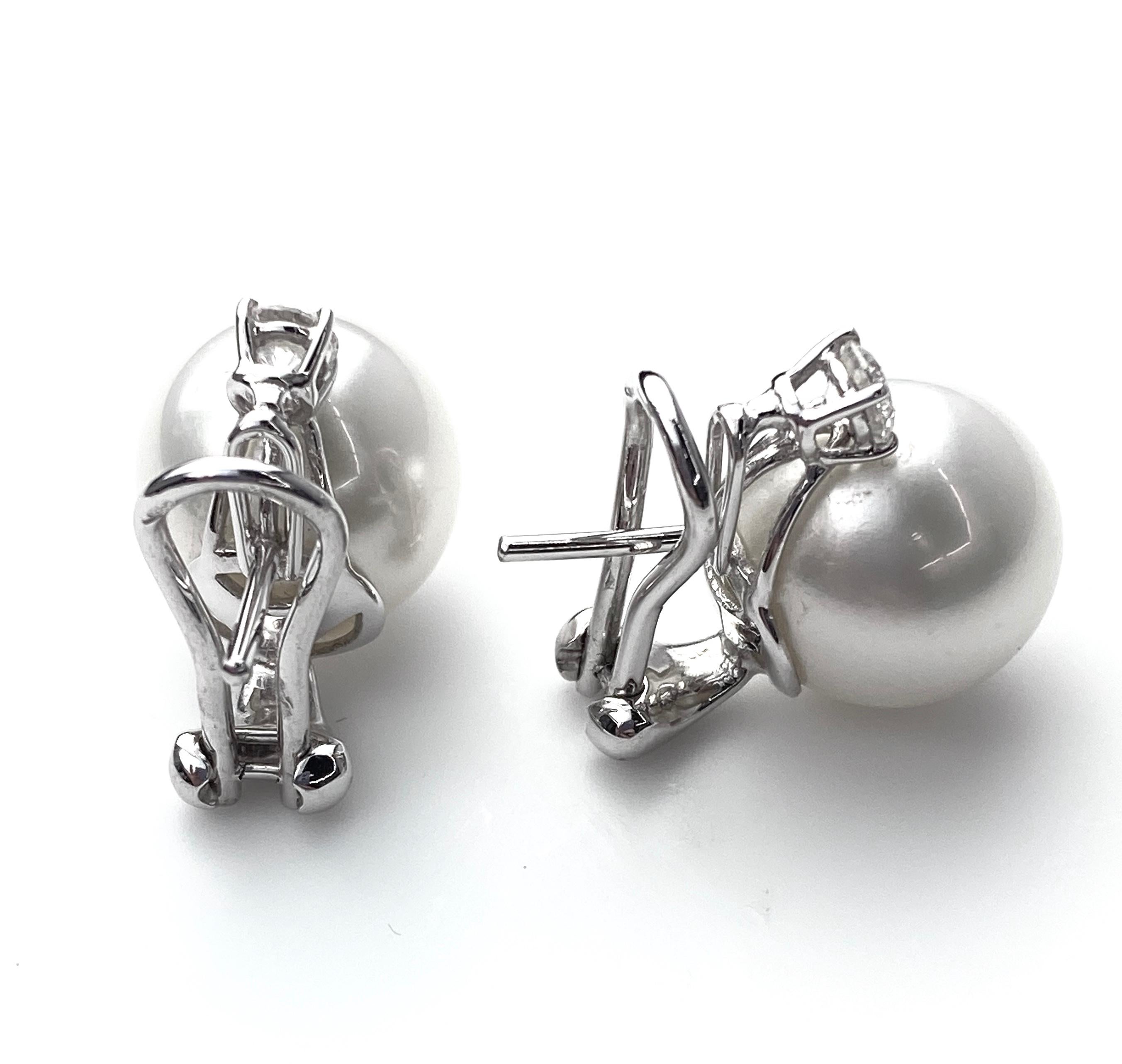 Round Cut South Sea Pearl and Diamond Stud Earrings