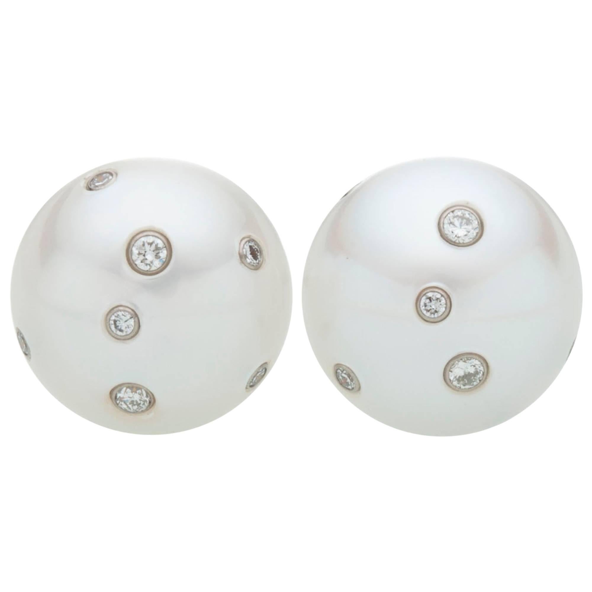 South Sea Pearl and Diamond Stud Earrings For Sale