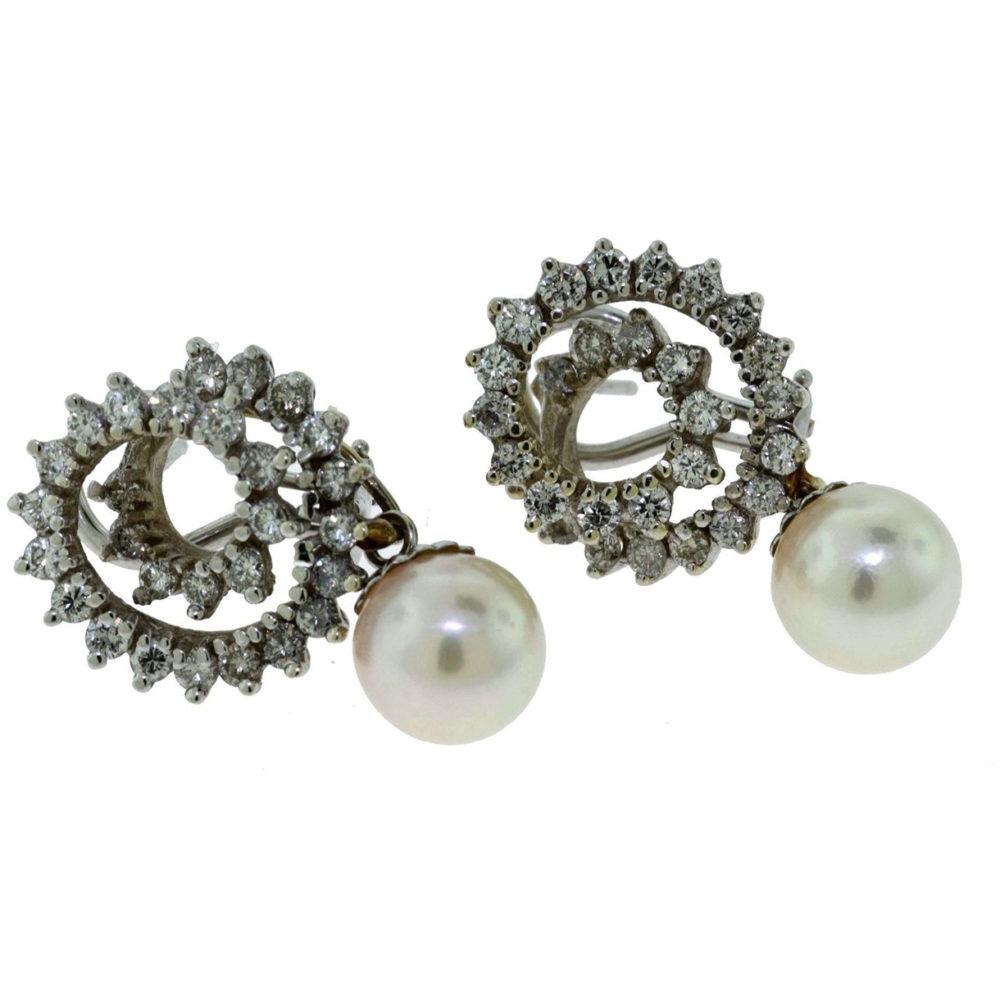 Women's or Men's South Sea Pearl and Diamond Swirl Drop Earrings