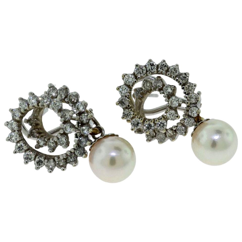 South Sea Pearl and Diamond Swirl Drop Earrings