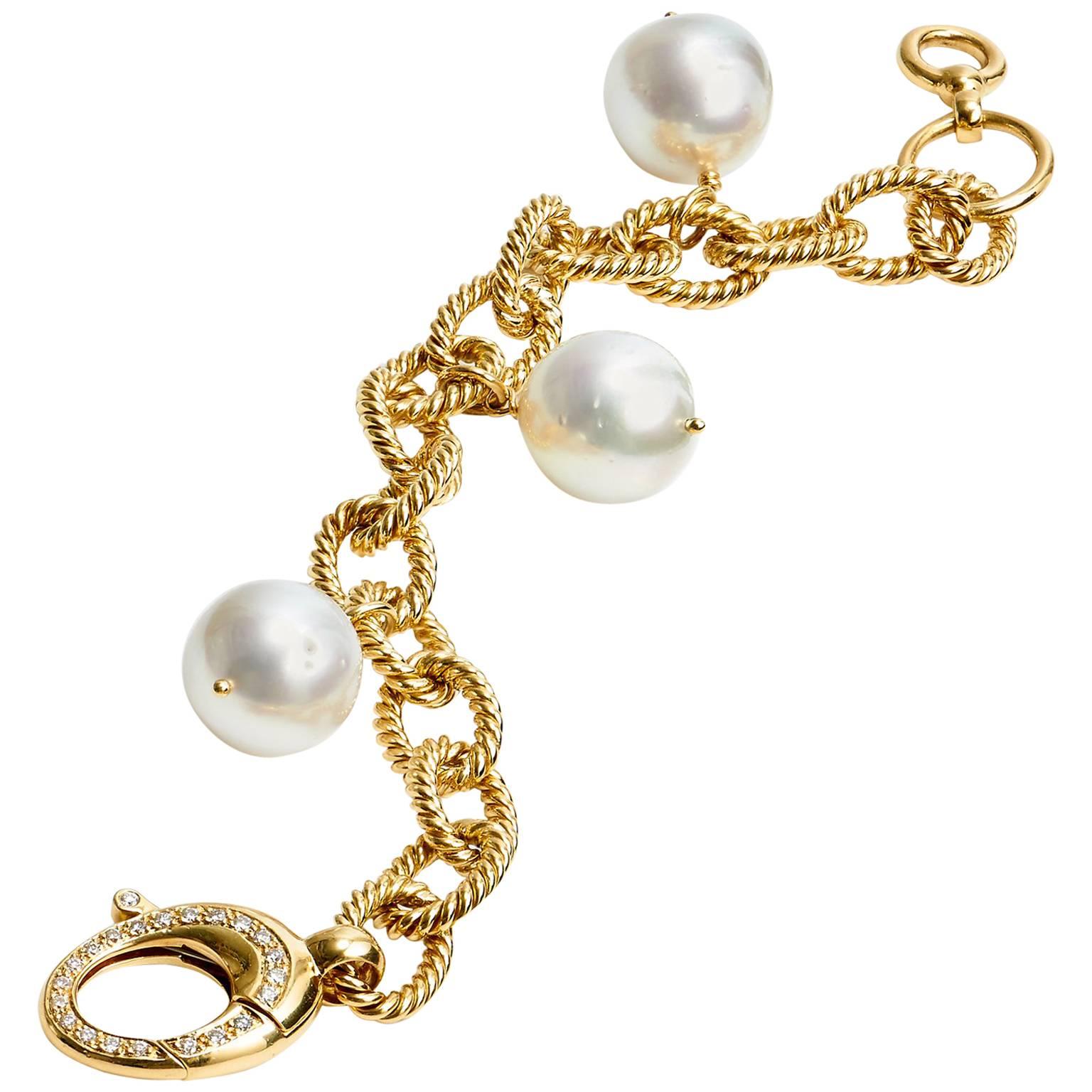 South Sea Pearl and Diamond Yellow Gold Bracelet