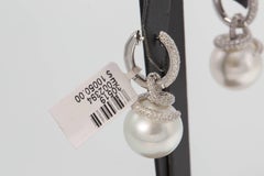 South Sea Pearl Diamond Drop Earrings 1.55 Carats 18K White Gold 14-15 MM