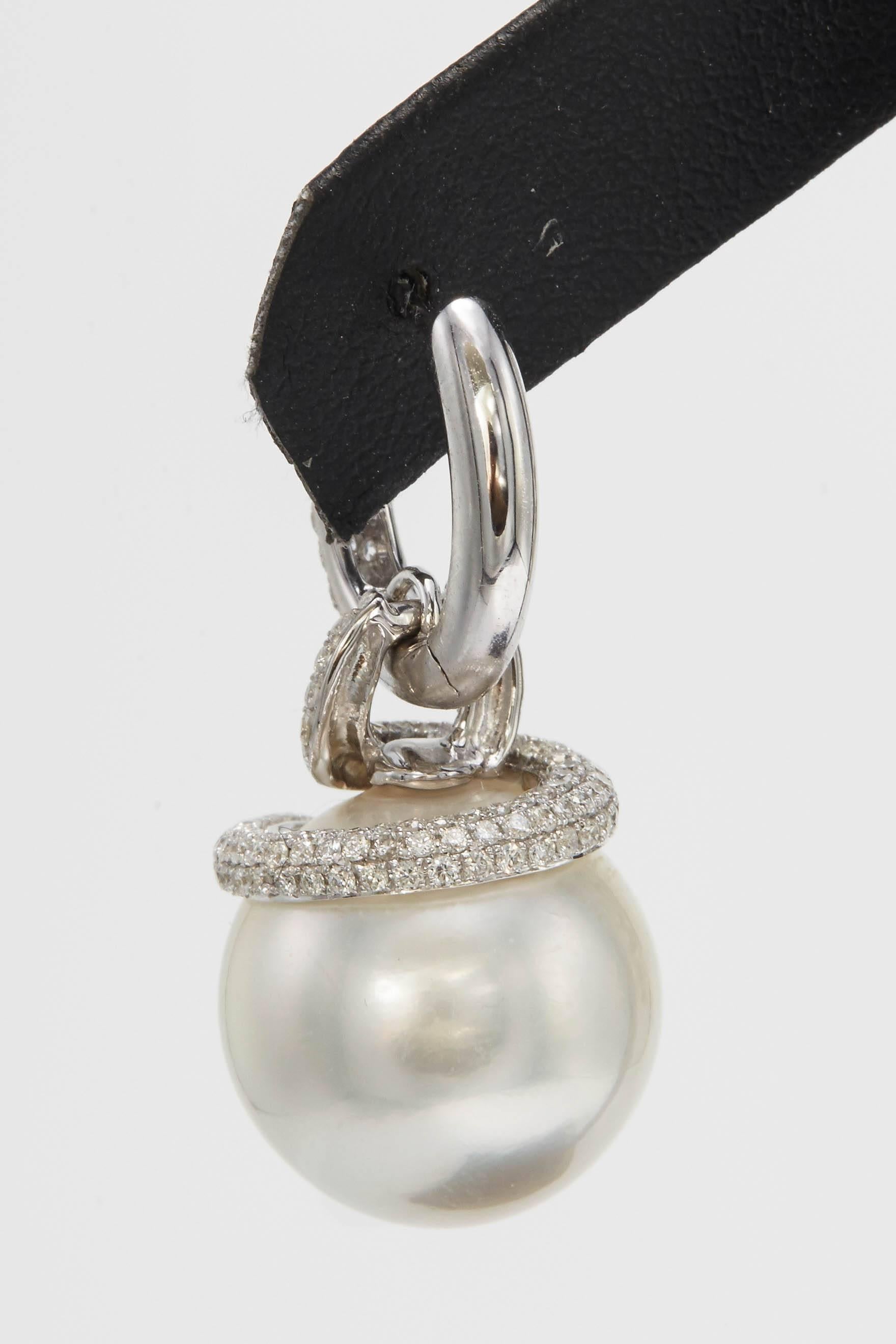 Boucles d'oreilles pendantes perle des mers du sud diamant 1.55 carats or blanc 18K 14-15 MM Pour femmes en vente
