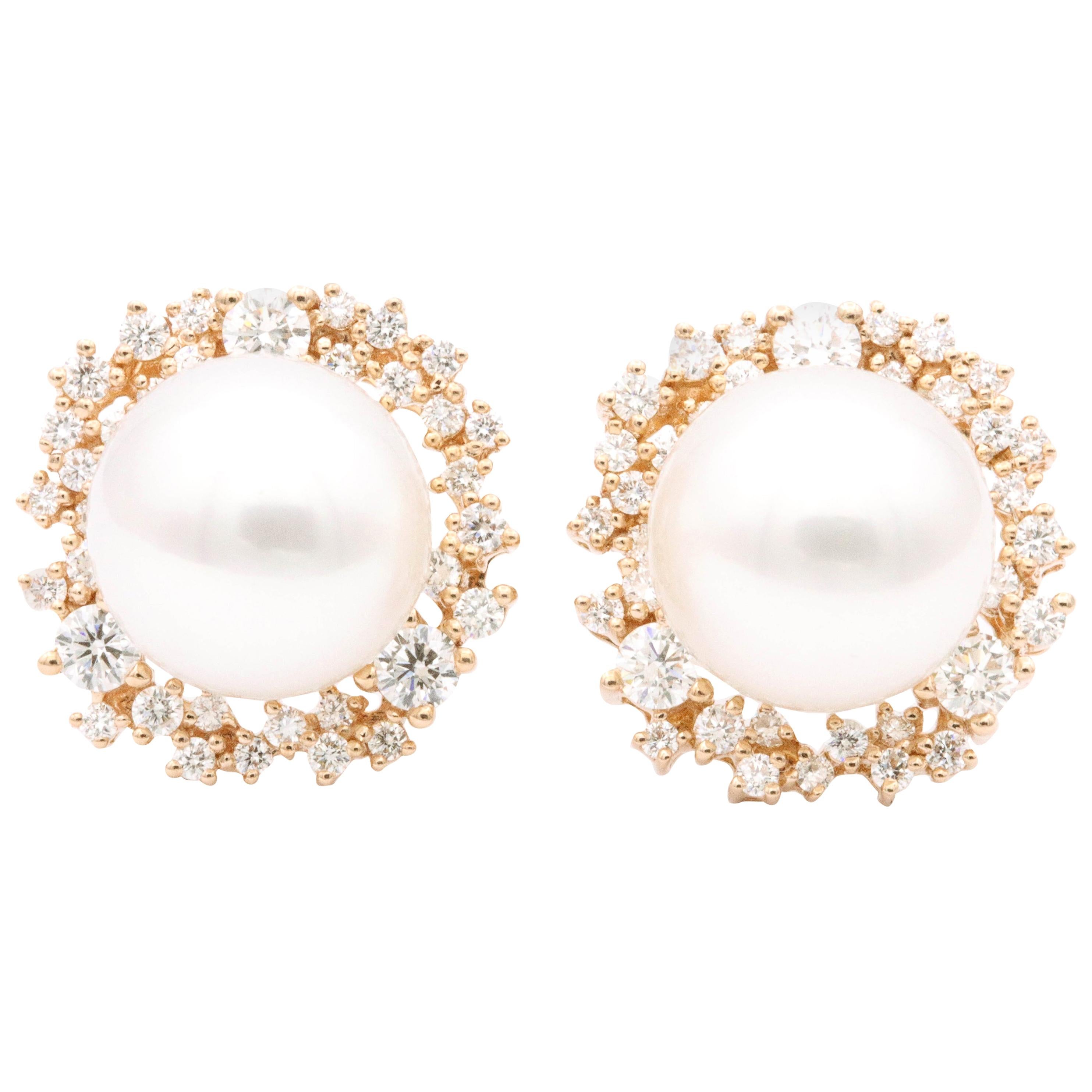 South Sea Pearl and Diamonds with Rose Gold Studs Earrings For Sale