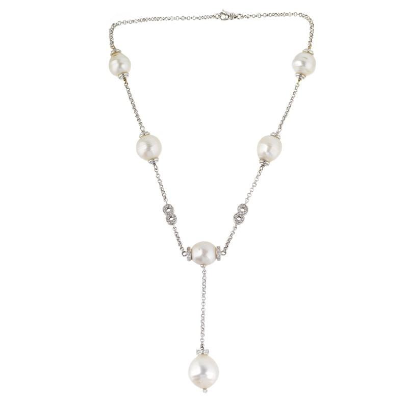 Rétro Collier de perles des mers du Sud et de diamants en or blanc 18 carats en vente