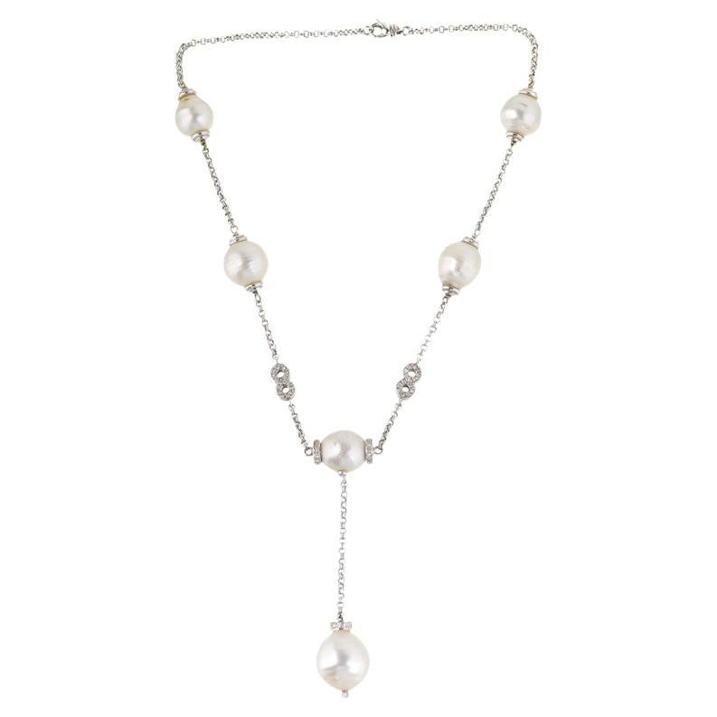 Collier de perles des mers du Sud et de diamants en or blanc 18 carats en vente