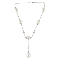 Vintage South Sea Pearl And Dimond Necklace In 18kt White Gold