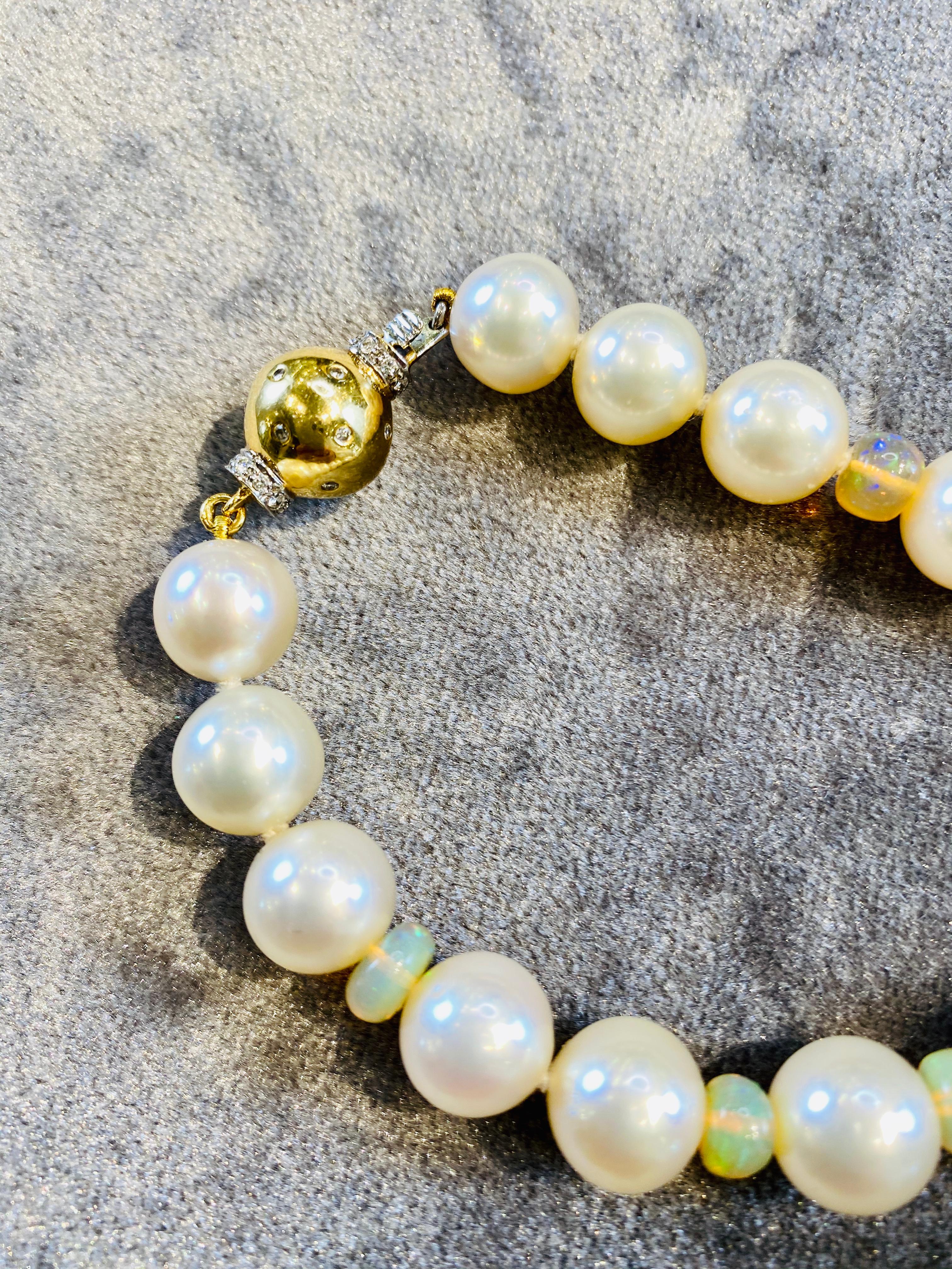 South Sea Pearl and Fire Opal Necklace In New Condition In Carmel, CA