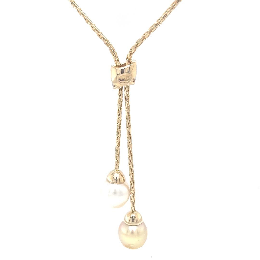 Women's South Sea Pearl and Golden South Sea Lariat Necklace on Yellow Gold Chain