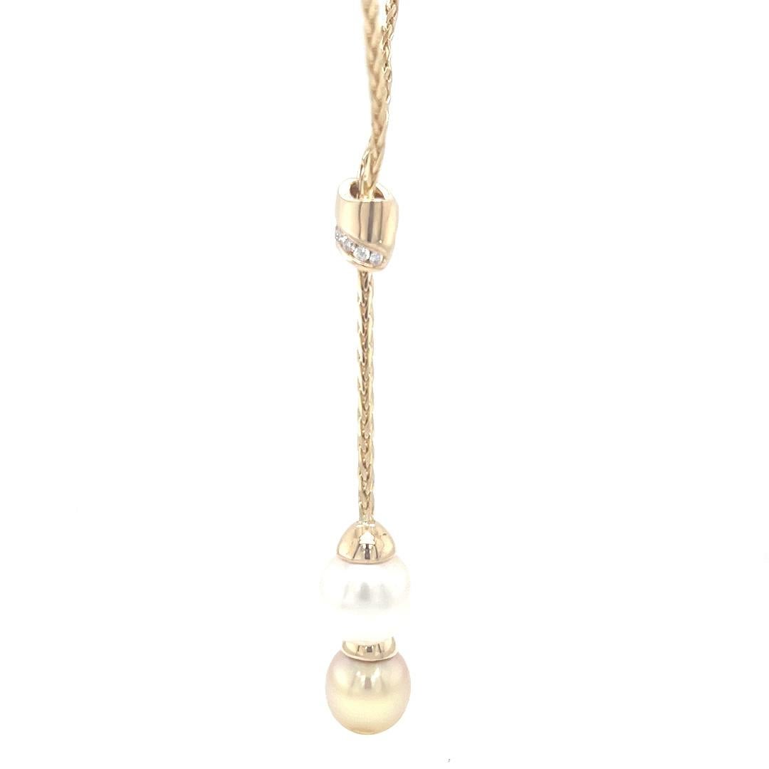 South Sea Pearl and Golden South Sea Lariat Necklace on Yellow Gold Chain 1