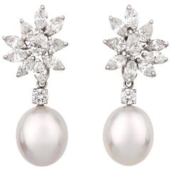 South Sea Pearl and Marquise Diamond Earrings