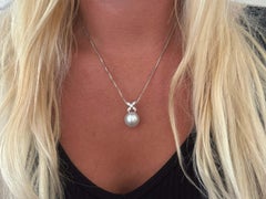 South Sea Pearl and Marquise Diamond Necklace 14k White Gold