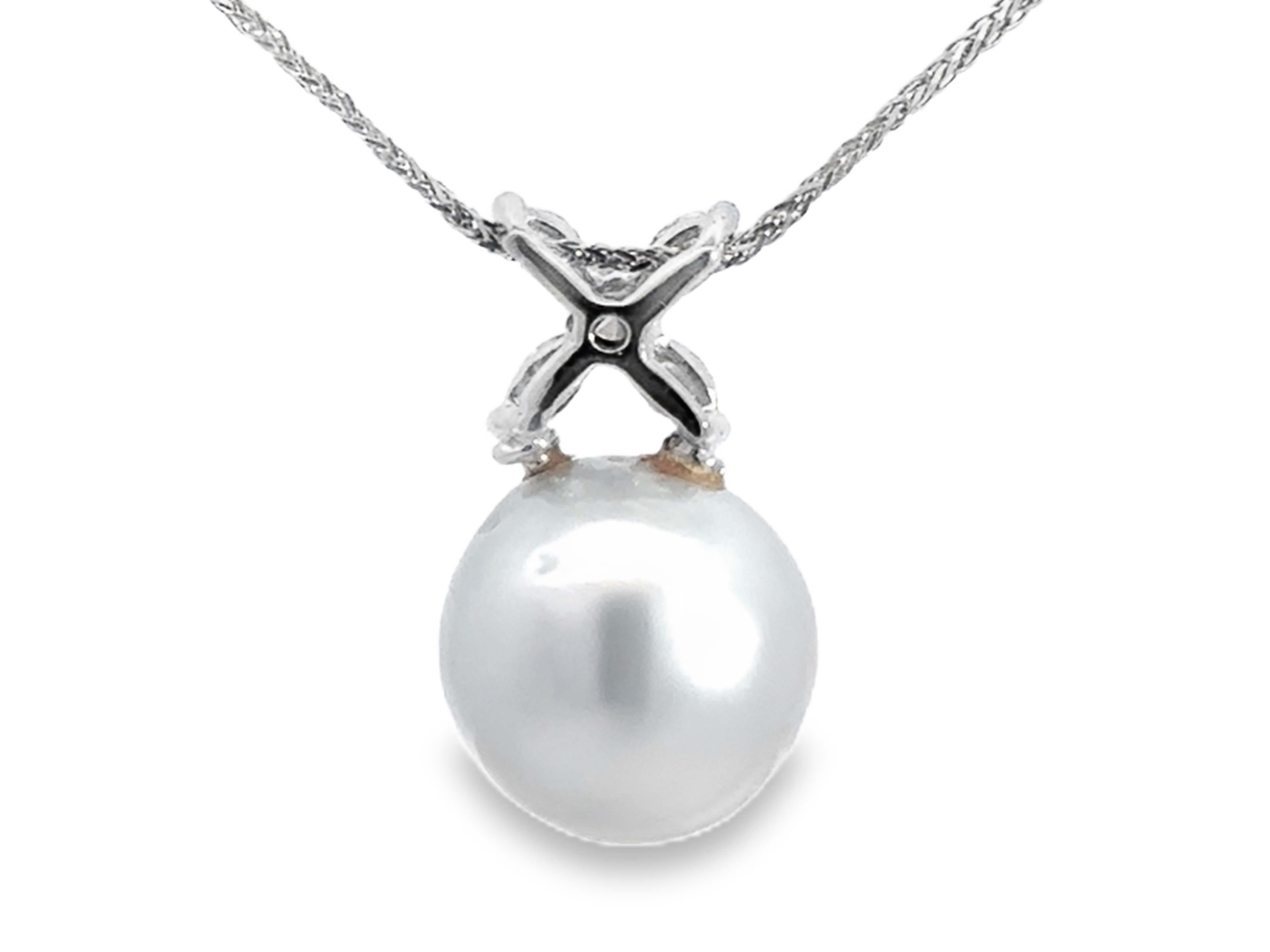 Collana con perle dei mari del sud e diamanti marquise in oro bianco 14k in vendita 1