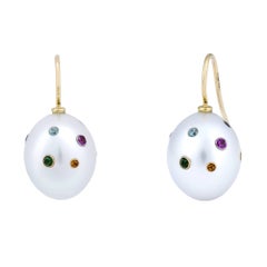 South Sea Pearl and Multi Gemstone Earrings