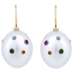 South Sea Pearl and Multi Gemstone Earrings