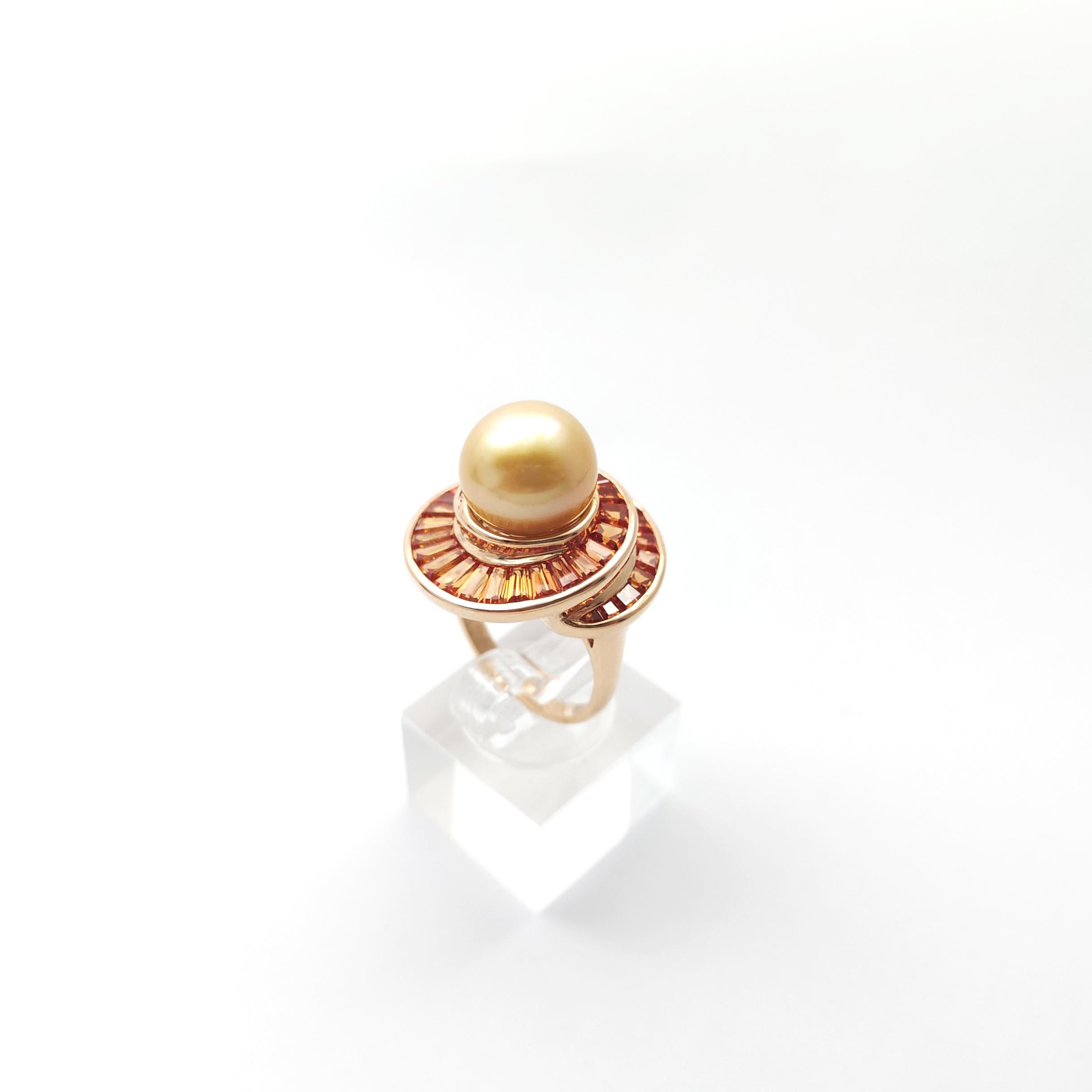 Anello con perle dei mari del sud e zaffiri arancioni con montatura in oro rosa 18 carati in vendita 5
