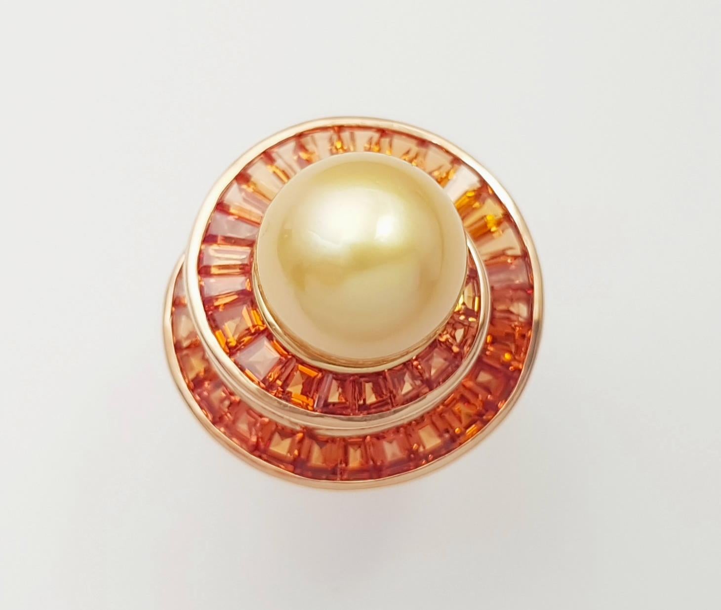Anello con perle dei mari del sud e zaffiri arancioni con montatura in oro rosa 18 carati in vendita 1
