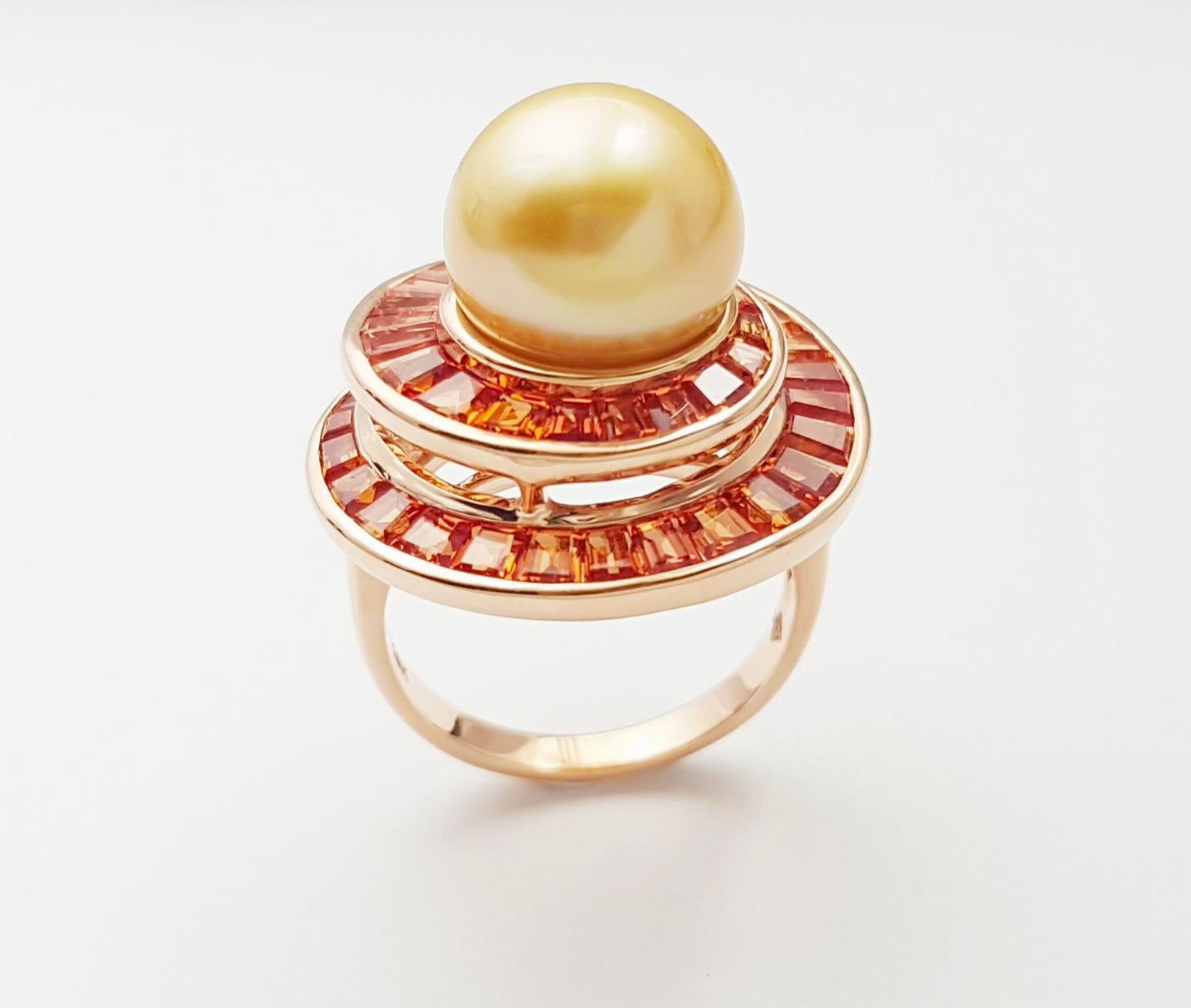 Anello con perle dei mari del sud e zaffiri arancioni con montatura in oro rosa 18 carati in vendita 2